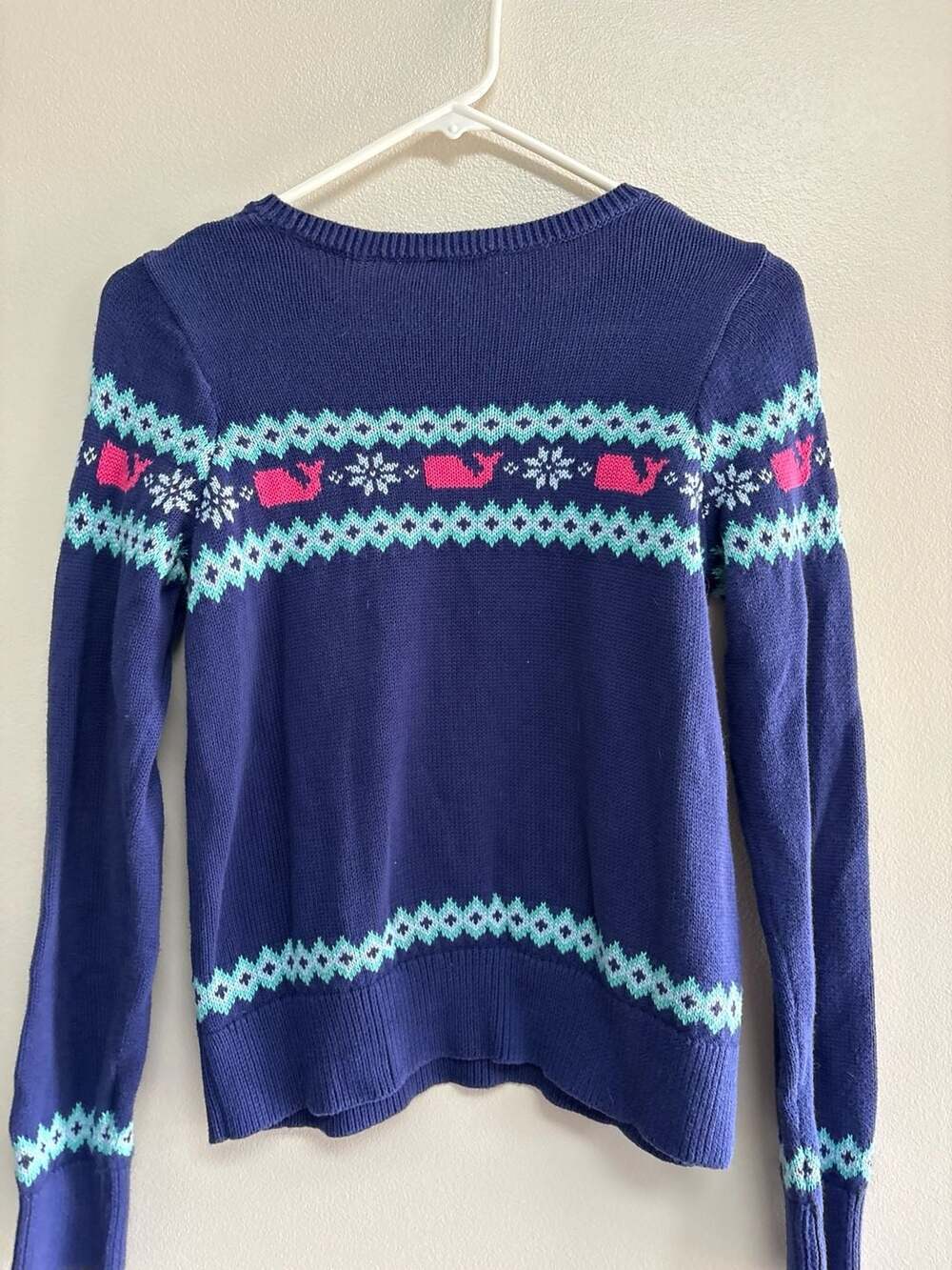 Vineyard Vines Fair Isle Whale Snowflake Cotton Sweater Size L - Picture 2 of 4
